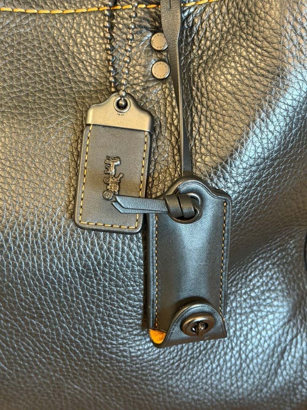 Coach Rogue 25 in Black Glovetanned Pebble Leather with Mustard Suede Lining - Picture 3 of 14